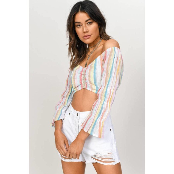 Tobi Crop Top Womens Size Extra Small Pastel Smocked Puff Sleeve Crop Top - Picture 3 of 11